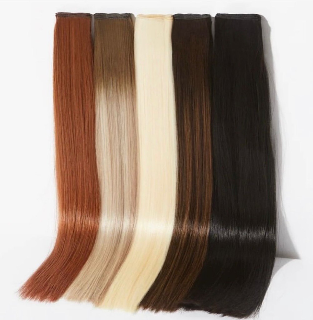 Extension weft swatches from copper to jet black